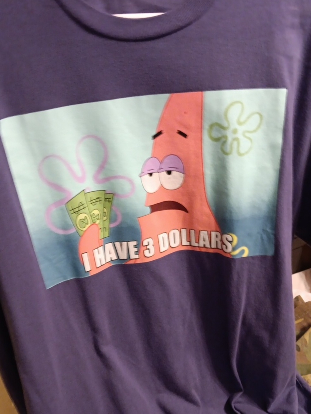Patrick Star Purple Unisex Graphic Tee - "I Have 3 Dollars"